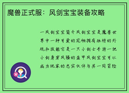 魔兽正式服：风剑宝宝装备攻略
